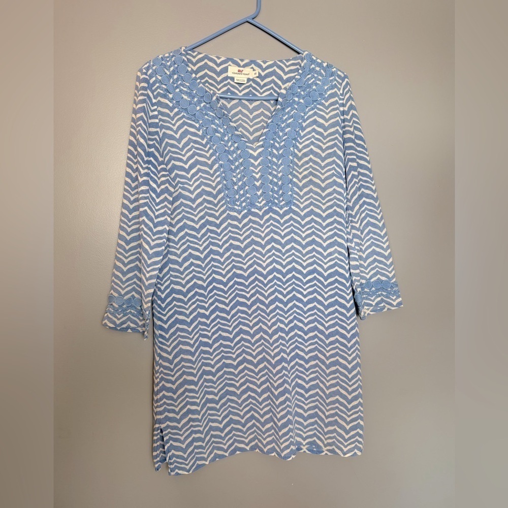 Vineyard Vines Swim Cover-up Dress Women's 100% Cotton Baby Blue Chevron Size XS